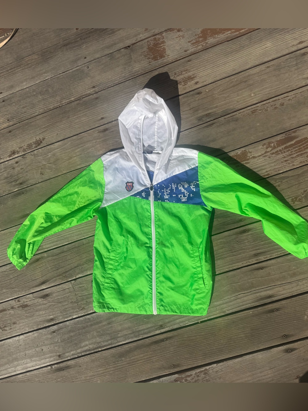 K Swiss Neon Green White Windbreaker Jacket with Hood